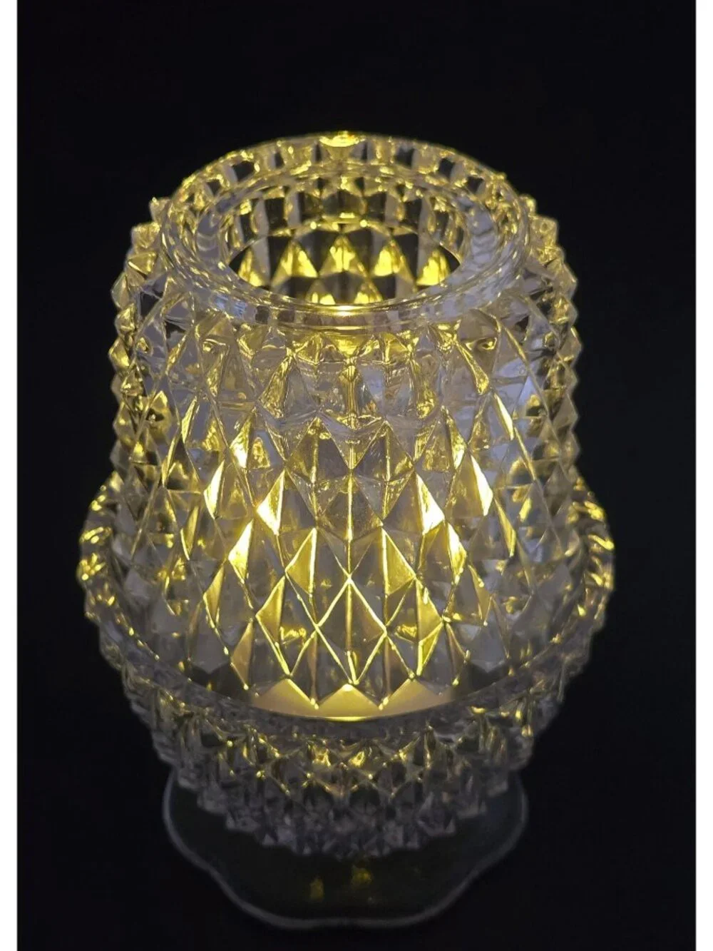 Vintage Diamond-Cut Clear Fairy Lamp, Fairy Light Candle Holder w/Pedestal Base - Picture 7 of 9